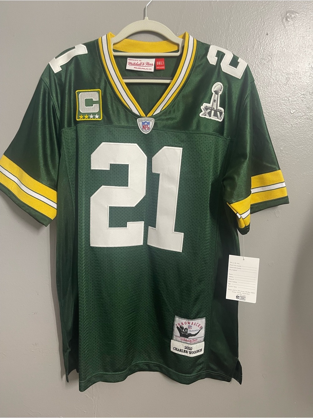 Charles Woodson Packers Mitchell & Ness 2010 Jersey 44 L NWT XLV
